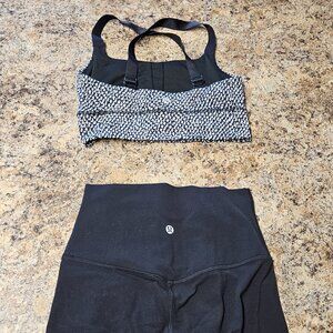 4 Lululemon Sports Bra & Leggings Set Black White Gray Size XS 4